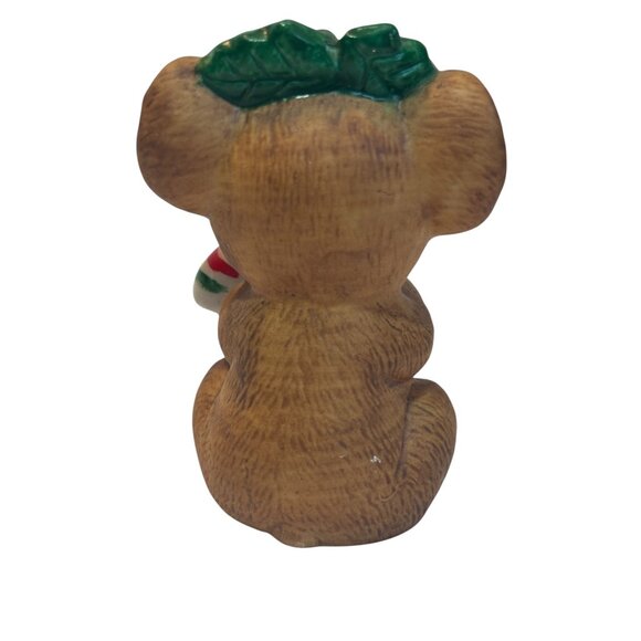 Vintage Ceramic Koala Figurine Holding Candy Cane With Holly Leaf Accent Lefton? - Picture 3 of 5